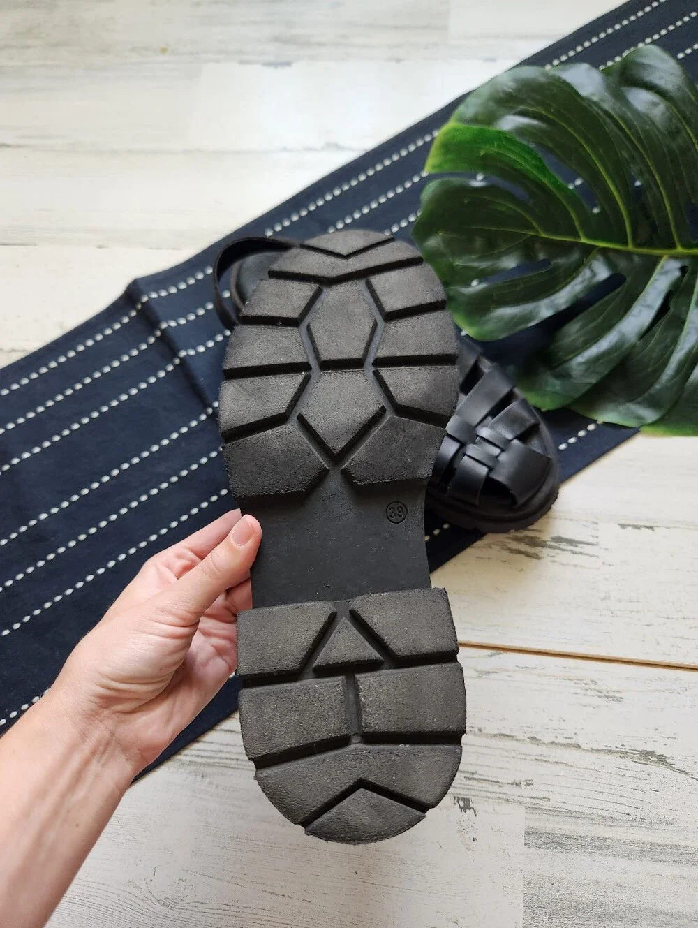 Free People Delaney Fisherman Platform Sandals Leather Black Size 39 US 8.5
